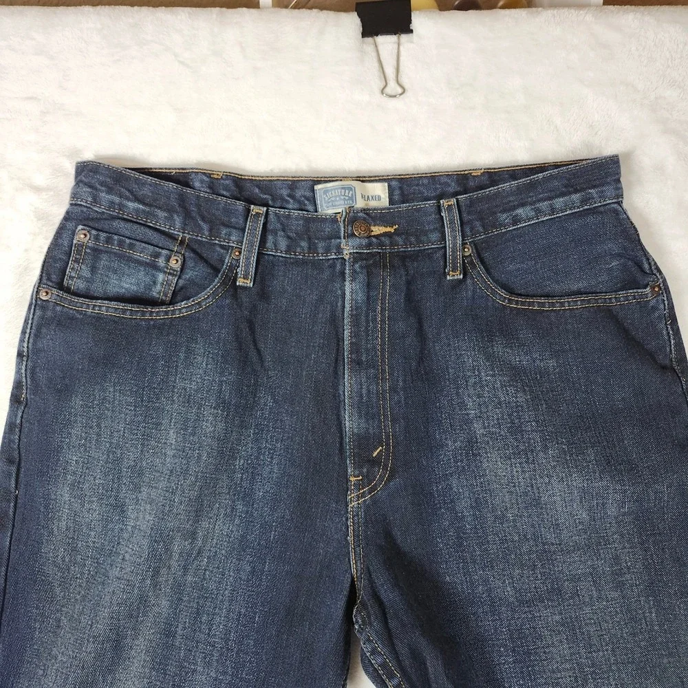Signature by Levi Strauss Relaxed Jeans Mens 38x30 Dark‎ Wash Excellent Denim